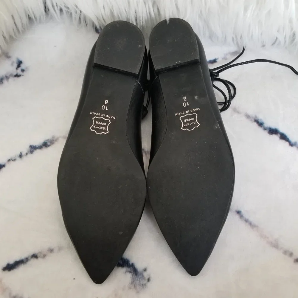 FS/NY FSNY Black Leather Lace Up Flats Ballet Ballerina 10 B - Picture 11 of 12